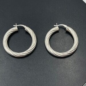 BS Sterling‎ Silver 925 Twisted Lightweight Hoop Earrings 1.5"